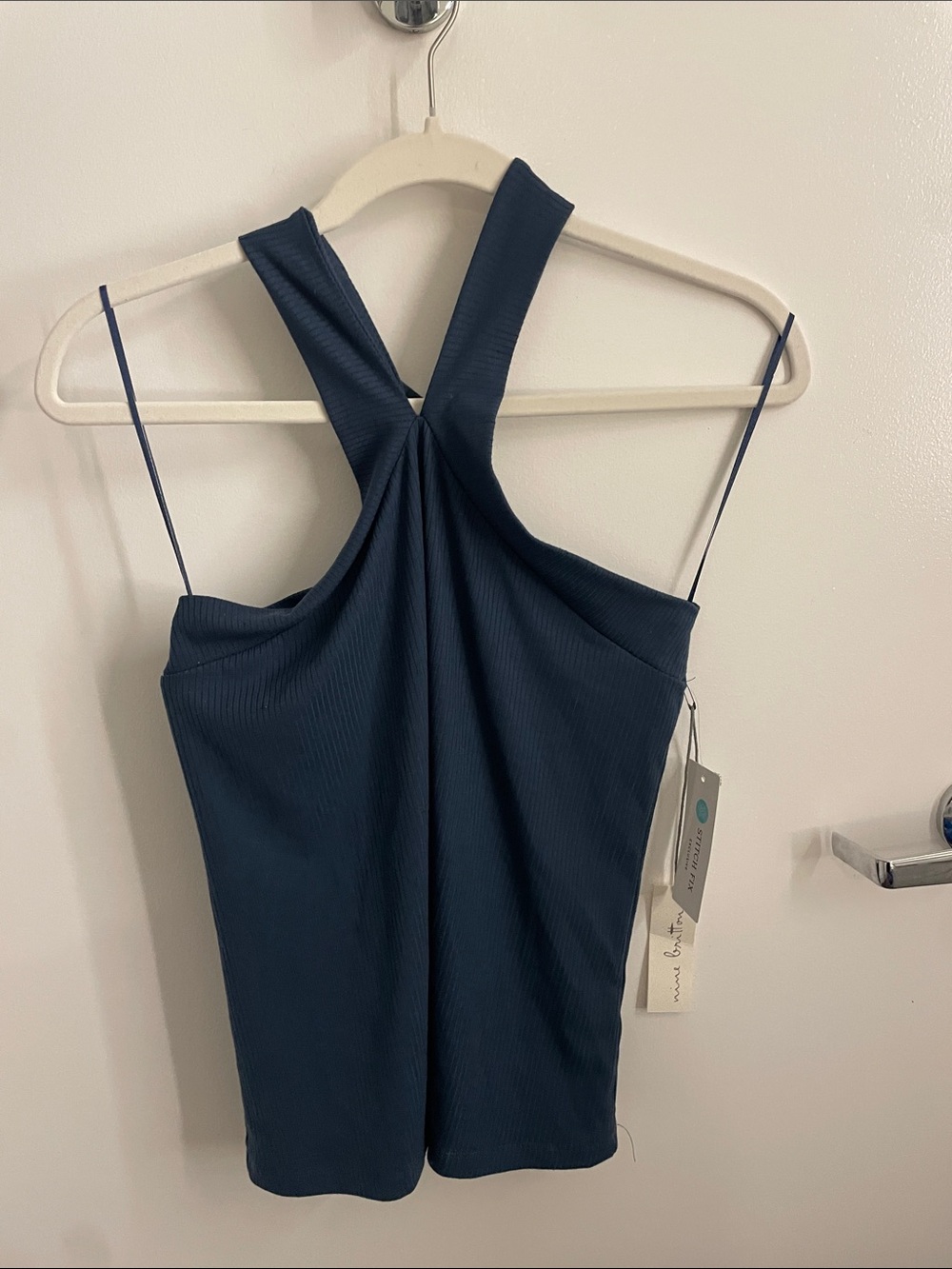 nine britton Navy halter ribbed top